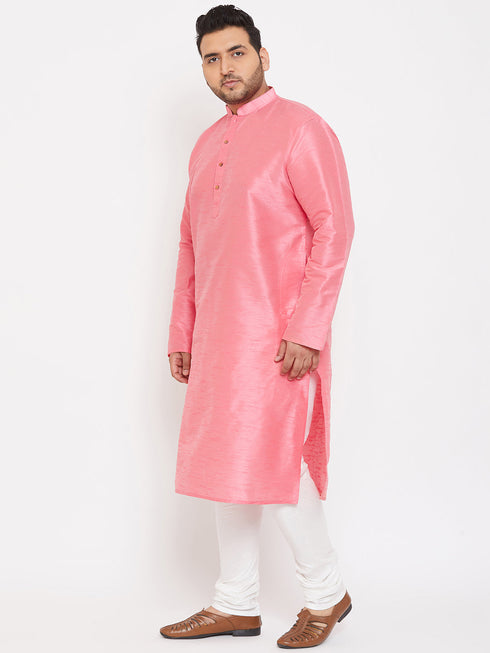 Vastramay Men's Plus Size Pink Silk Blend Kurta Pyjama Set